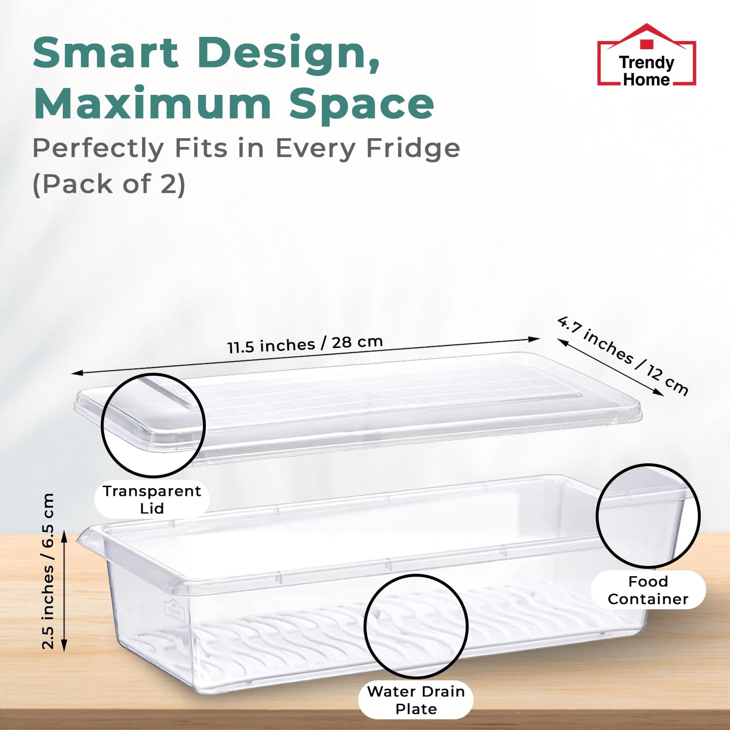 Senego Fridge Storage Boxes (Pack of 6) Plastic Storage Boxes for Kitchen, Fridge Organiser, Food Storage Container Set with Tra